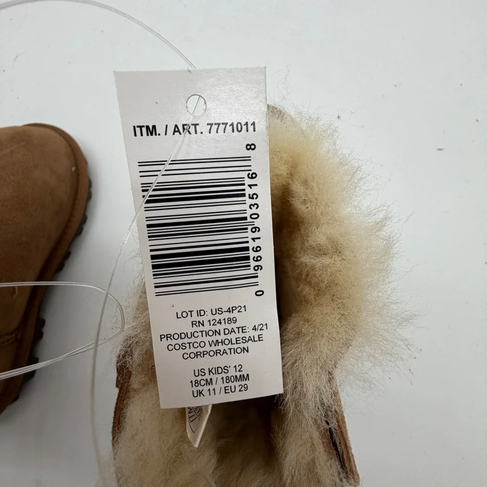 Kirkland Signature Kids Shearling Boots Chestnut Brown Suede Size 12 7771011